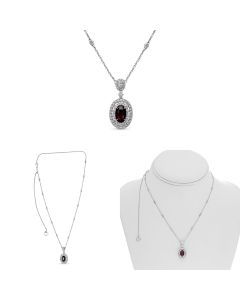 Oval Ruby & Diamond Double Halo Necklace