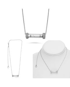 White Gold and Diamond Glass Tube Necklace With Ten Commandments Scroll