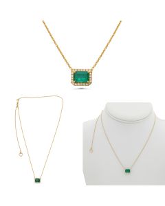 Emerald and Diamond Pendant Necklace – Horizontal Setting