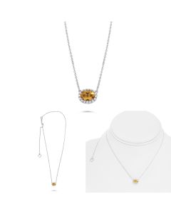 White Gold East-West Citrine and Diamond Pendant Necklace