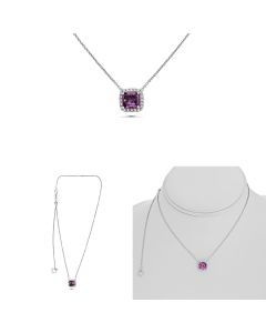 Cushion Cut Sapphire Necklace with Pave Diamond Halo