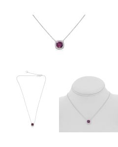 Cushion Cut Sapphire Necklace with Pave Diamond Halo