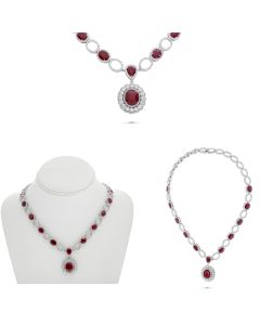 Radiant Triple-Halo Oval Ruby Necklace in 18K Gold, GIA Certified