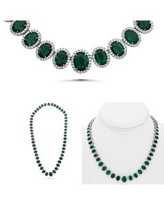 Halo Oval Emerald Necklace in 18K Gold, GIA Certified