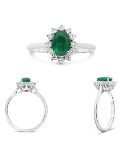Emerald and Diamond Floral Halo Ring