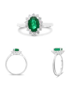 White Gold Emerald Flowering Halo Ring