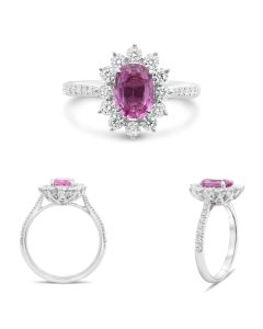 Oval Pink Sapphire Halo Pave Ring