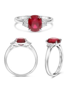 2+ Carat Cushion Cut Ruby and Diamond Ring in Platinum