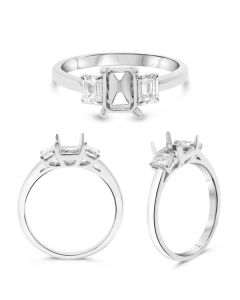 18K White Gold 3-Stone Semi Mount