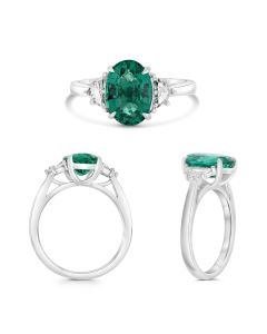 Platinum Emerald Ring with White Diamonds