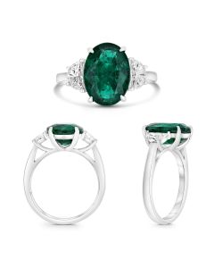 Platinum Emerald Ring with White Diamonds