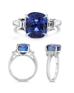 Three Stone Ring With Sapphire and Trapazoid Diamonds