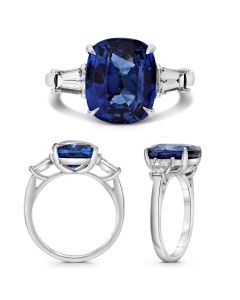 Platinum Sapphire Ring with White Diamonds