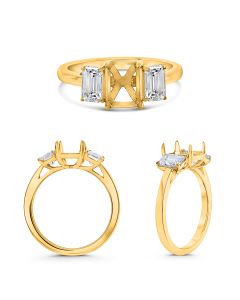 18K Yellow Gold 3-Stone Semi Mount