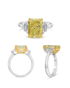 5.54ct Radiant Cut Yellow Diamond Three Stone Ring