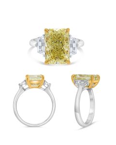 6.42ct Radiant Cut Yellow Diamond Three Stone Ring 