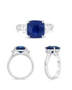 Platinum Three Stone 4.12ct Sapphire Ring