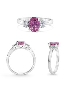 Three Stone Ring With Pink Sapphire and Oval Diamonds