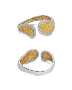 White & Yellow Diamond Cluster Bangle