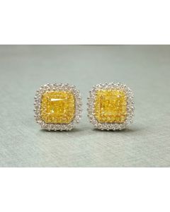 Cushion Fancy Yellow Diamond Earring