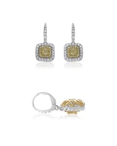 Cushion Fancy Yellow Diamond Earring