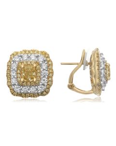 Two Tone Triple Halo Diamond Stud Earrings