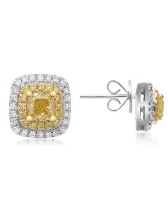 Cushion Fancy Yellow Diamond Earring