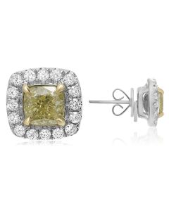 Cushion Fancy Yellow Diamond Earring