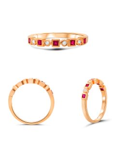 Rose Gold Geometric Ruby & Diamond Band