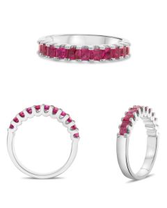 Princess Cut Ruby Half Pave Ring