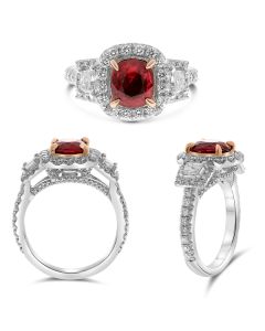 Platinum Cushion Cut Ruby and Diamond Ring