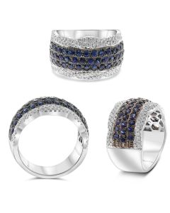 White Gold Halfway Sapphire and Diamond Band