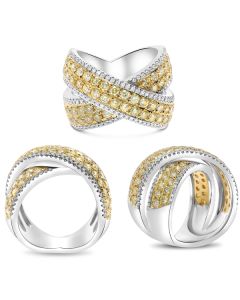 Diamond Crisscross Ring in 18K White and Yellow Gold