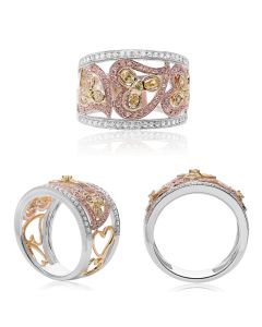 Tri-Colored Wide Diamond Heart Ring