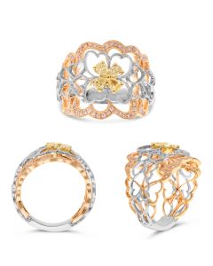 Fashion Ring in Tricolor Gold with Yellow and Pink Diamonds