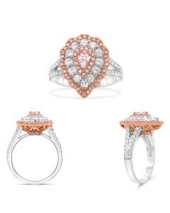 Pear-shaped Pink & White Diamond Halo Ring