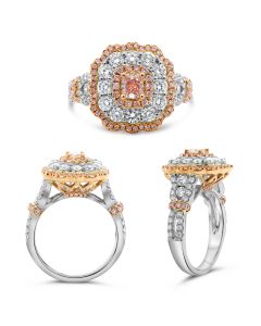 White & Rose Gold Triple Halo Diamond Ring