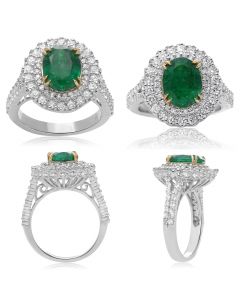 Split Shank Emerald & Diamond Ring