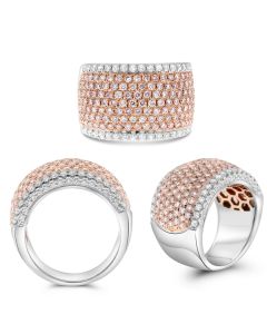 Pink Diamond Dome Cigar Band Ring in White and Rose Gold