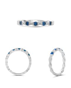 White Gold Sapphire & Diamond Milgrain Band