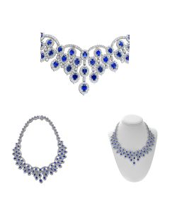 Gold Bib Necklace with Sapphire and Diamond Halo