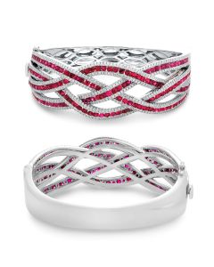 7+ Carat Ruby and Diamond Multi-Row Crossover Bangle in White Gold