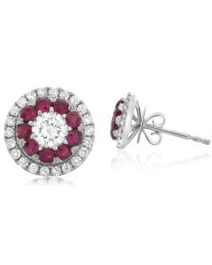 White Gold Ruby Halo Stud Earrings