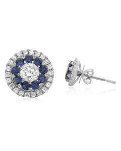 White Gold Sapphire Halo Stud Earrings
