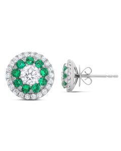 Diamond & Green Emerald Halo Stud Earrings