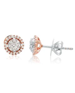 Two Tone Round Diamond Stud Earrings
