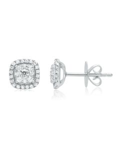 White Gold Halo Diamond Stud Earrings