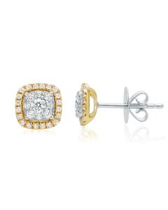 Yellow Gold Halo Diamond Stud Earrings