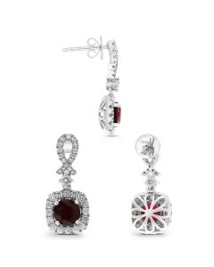 Cushion Cut Ruby and Diamond Drop Earrings