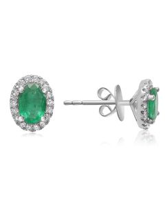 Oval Emerald Halo Stud Earrings